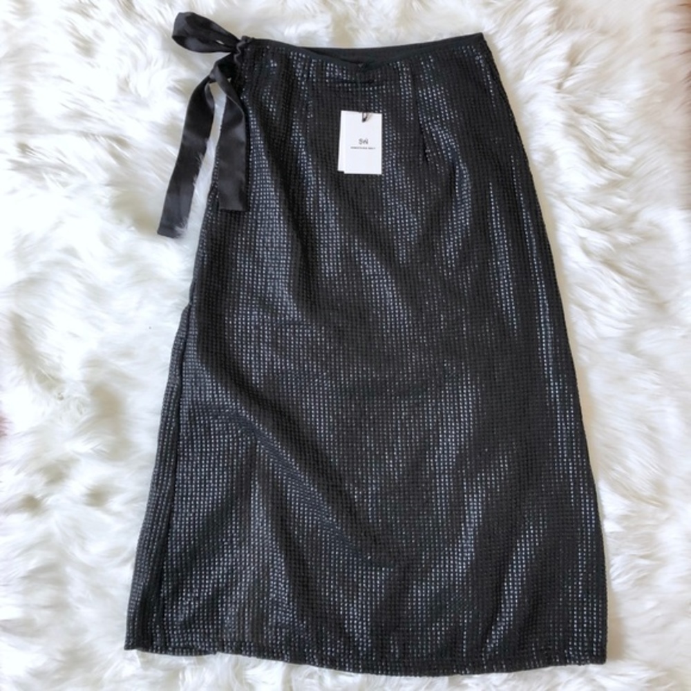 Something Navy Sequin Midi Skirt Tie Waist Skirt - Picture 6 of 6